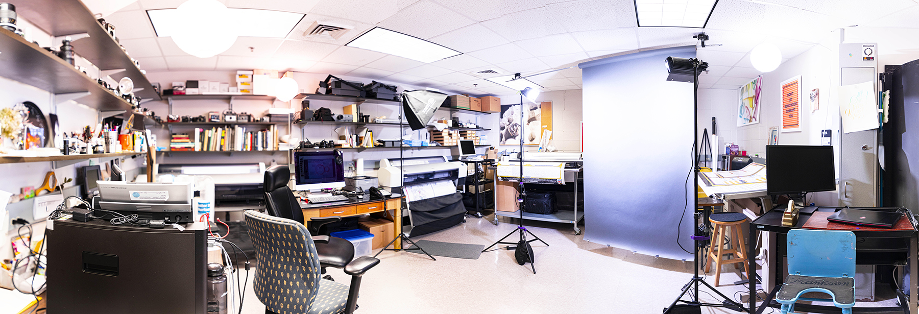Studio lab with photography equipment and printers